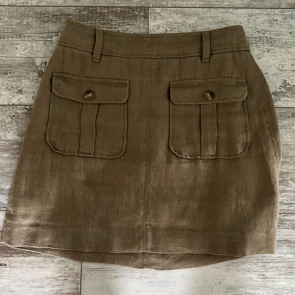 Linen double pocket front skirt with belt loops
